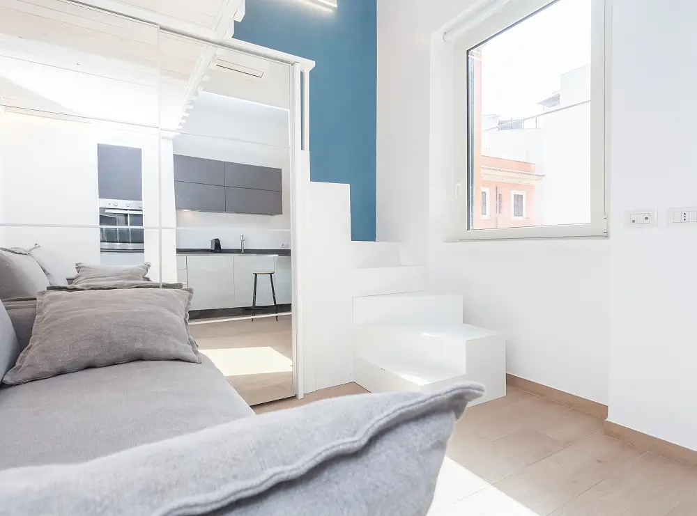 Bright living room with sofa-bed